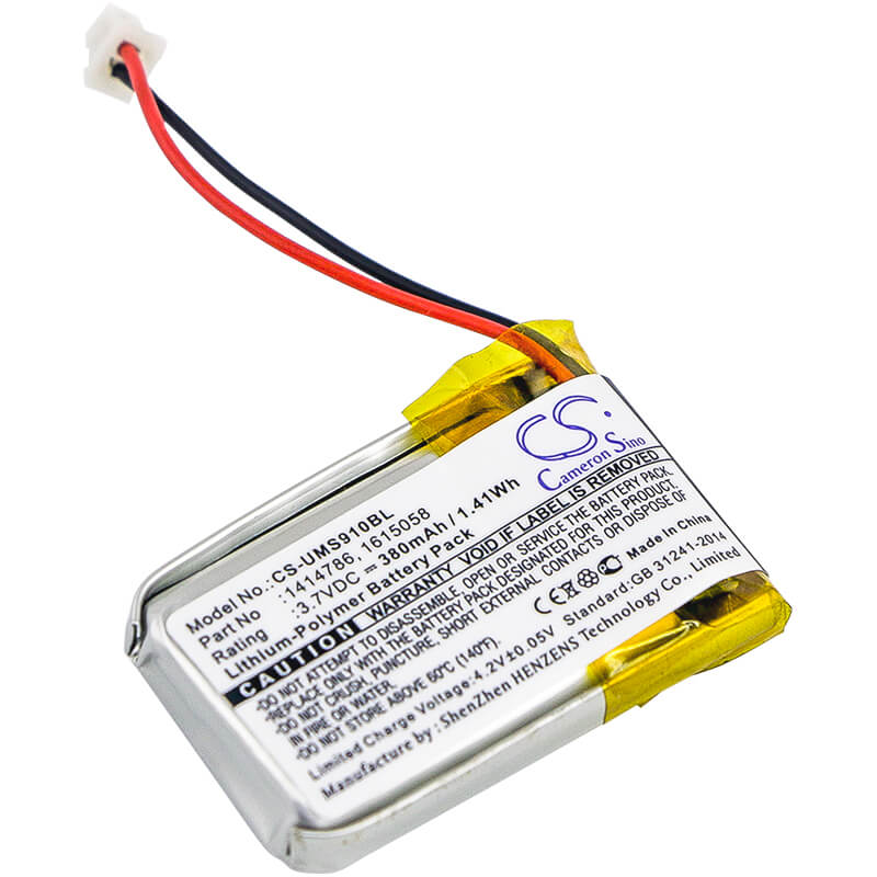 3.7V, 380mAh, Li-Polymer Battery fits Unitech, Ms910, Ms910-cubb00-sg, 1.406Wh