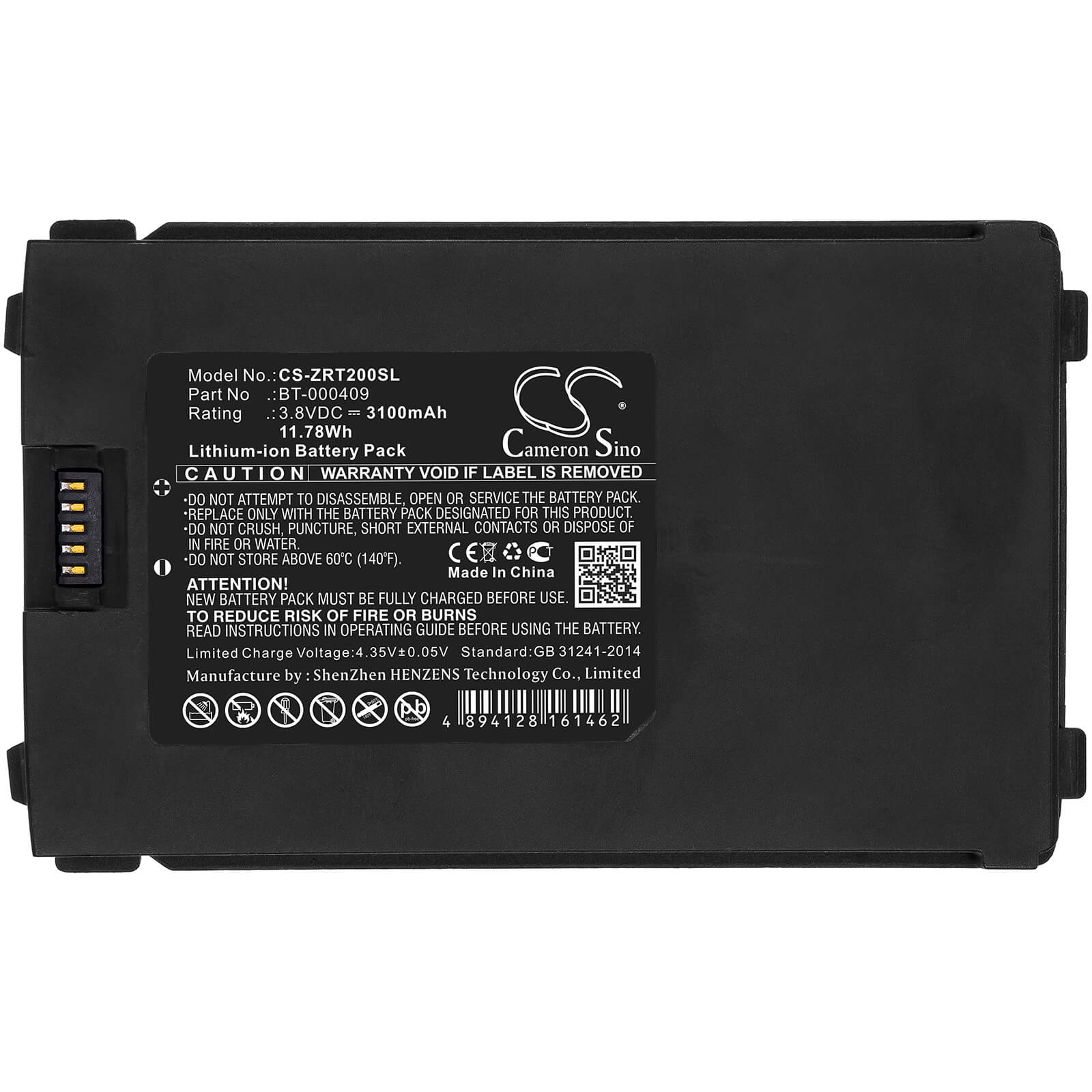 3.8V, 3100mAh, Li-ion Battery fits Zebra, Tc2x, 11.78Wh