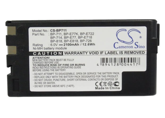6.0V, 2100mAh, Ni-MH Battery fits Canon, E06, E07, 12.6Wh