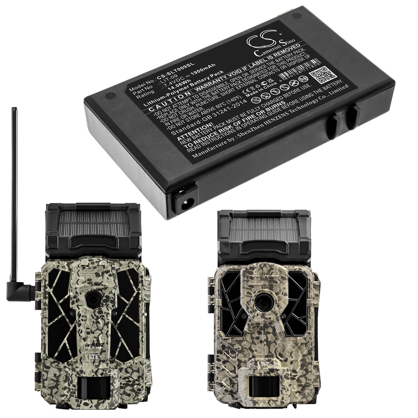7.4V, 1900mAh, Li-Polymer Battery fits Spypoint, Bloc Pile, Link-s-dark, 14.06Wh