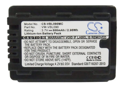 3.7V, 800mAh, Li-ion Battery fits Panasonic, Hdc-hs60k, Hdc-sd40, 2.96Wh