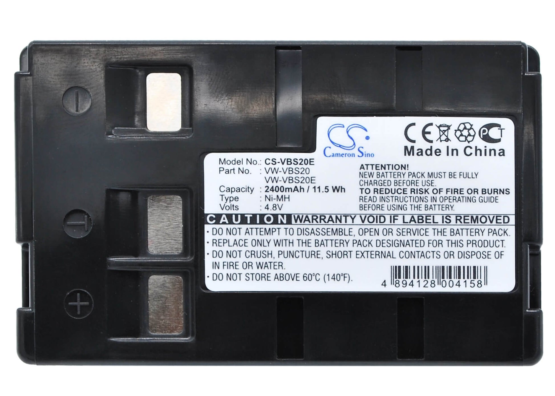 4.8V, 2400mAh, Ni-MH Battery fits Panasonic, Nv-a1, Nv-a1en, 11.52Wh