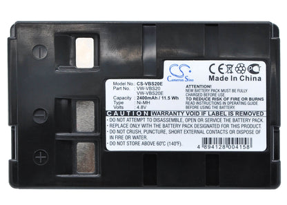 4.8V, 2400mAh, Ni-MH Battery fits Panasonic, Nv-a1, Nv-a1en, 11.52Wh