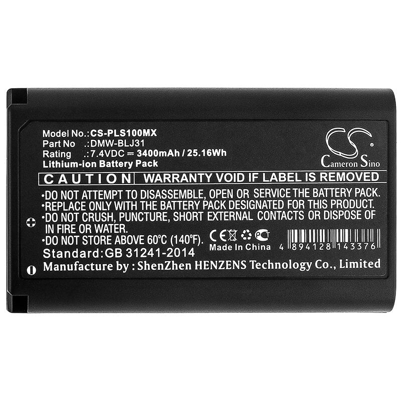 7.4V, 3400mAh, Li-ion Battery fits Panasonic, Lumix Dc-s1, Lumix Dc-s1r, 25.16Wh