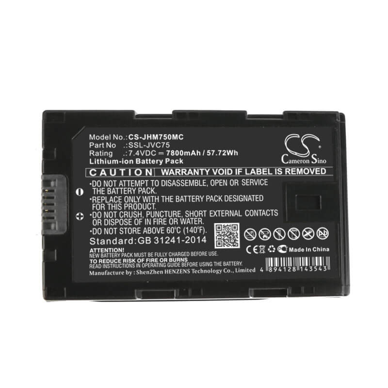 Camera 7.4V, 7800mAh, Li-ion Battery fits Jvc, SSL-JVC75, Gy-hm200e, 57.72Wh