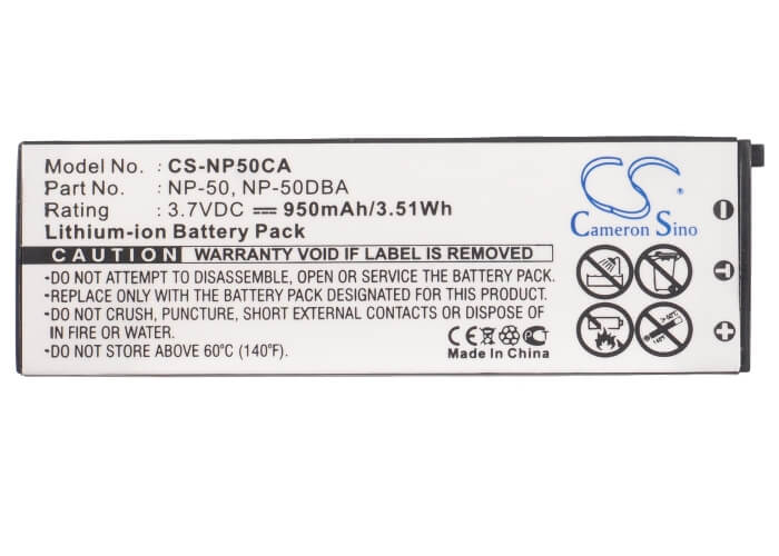 3.7V, 950mAh, Li-ion Battery fits Casio, Exilim Ex-v7, Exilim Ex-v7sr, 3.515Wh