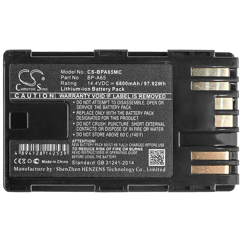 Camera 14.4V, 6800mAh, Li-ion Battery fits Canon, BP-A65, Ca-cp200l, Eos C200, 97.92Wh