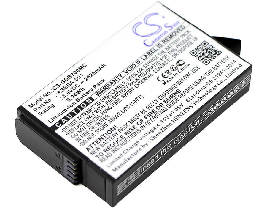 3.8V, 2620mAh, Li-ion Battery fits Gopro, Fusion, Fusion Vr 360, 9.956Wh