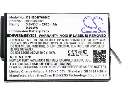 3.8V, 2620mAh, Li-ion Battery fits Gopro, Fusion, Fusion Vr 360, 9.956Wh