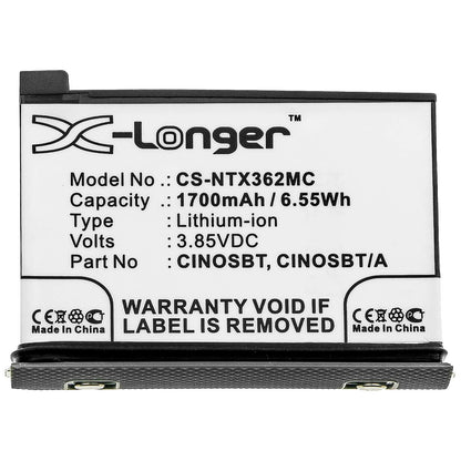 3.85V, 1700mAh, Li-ion Battery fits Insta360, One X2, 6.545Wh