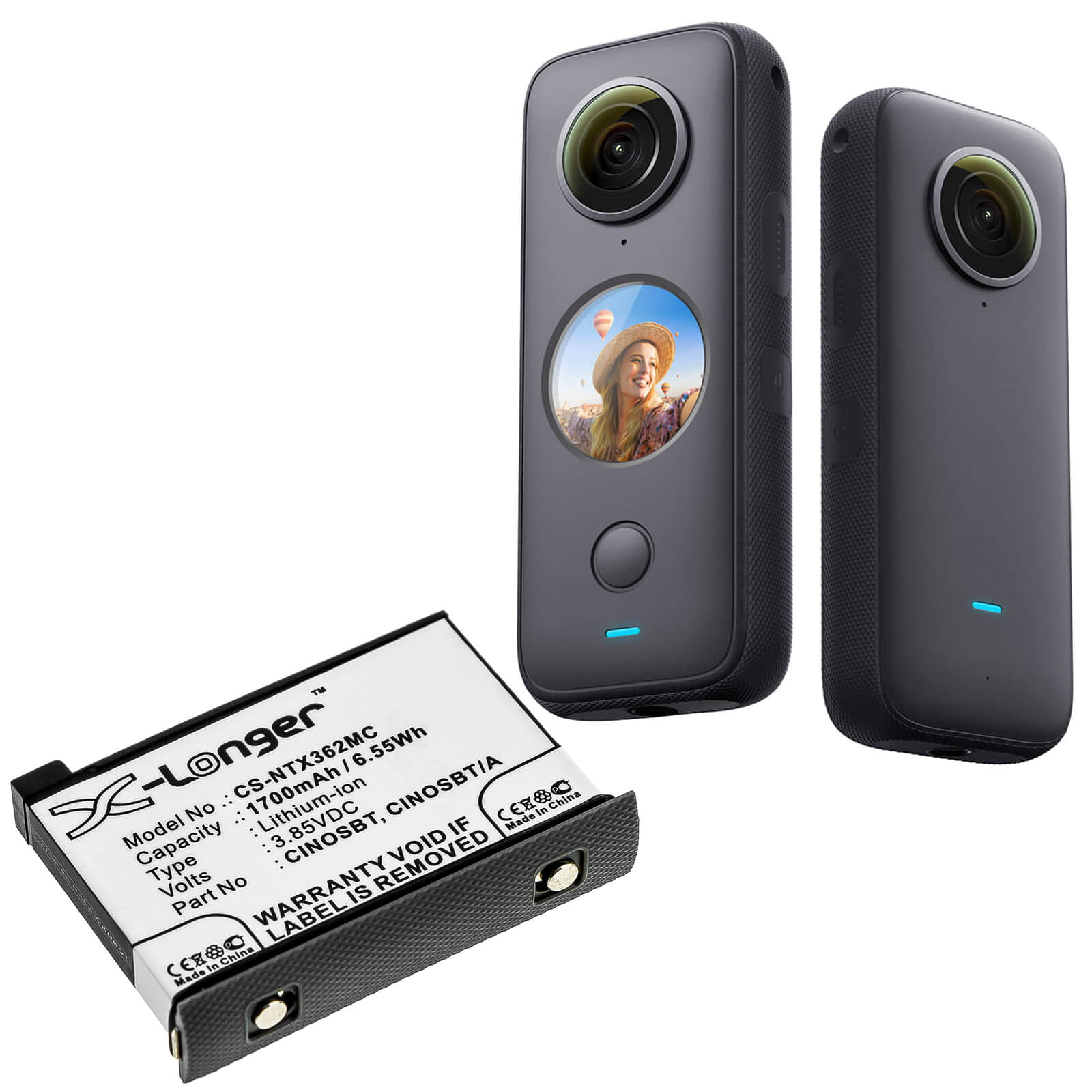 3.85V, 1700mAh, Li-ion Battery fits Insta360, One X2, 6.545Wh