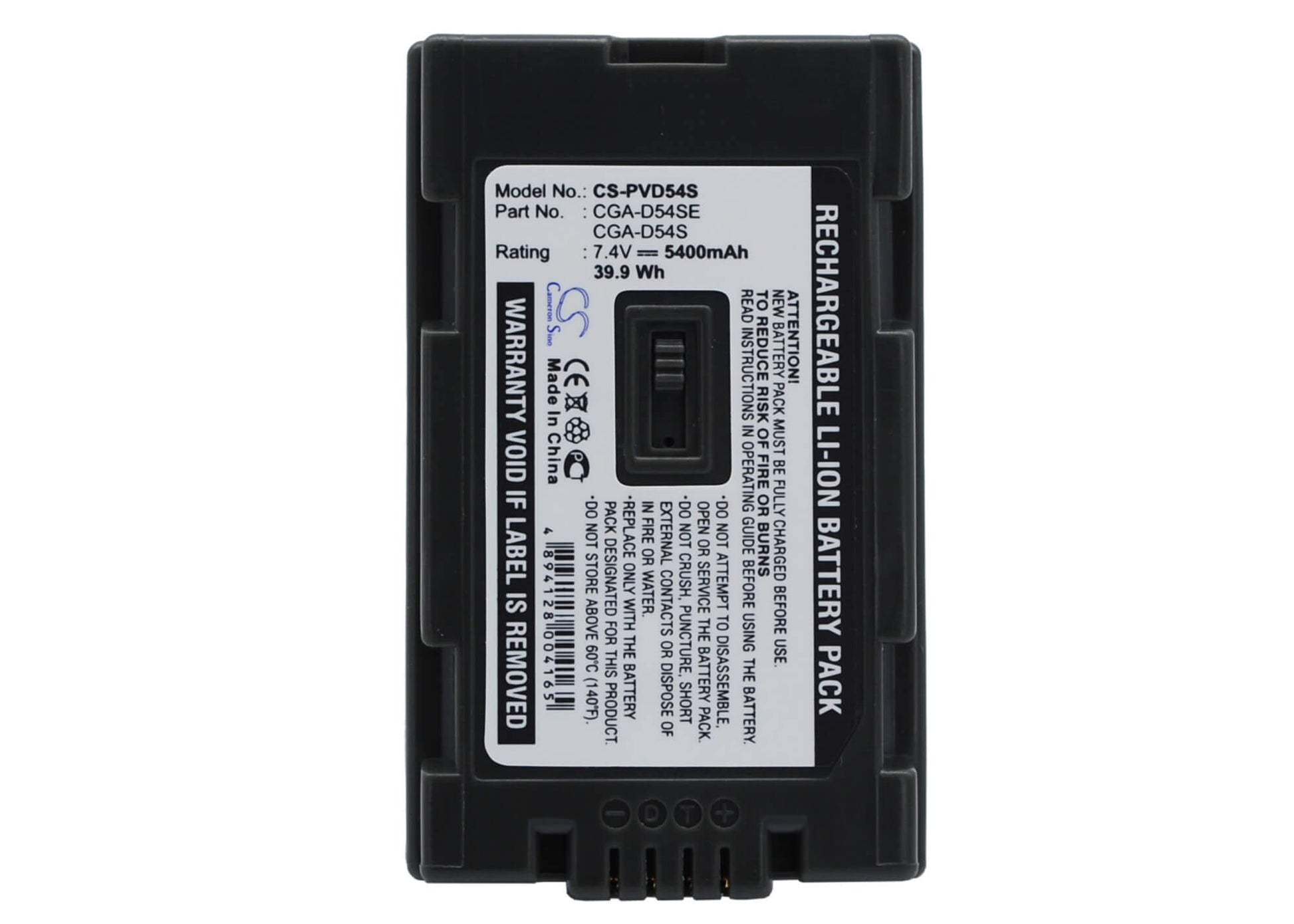 7.4V, 5400mAh, Li-ion Battery fits Panasonic, Ag-ac-90, Ag-dvc180a, 39.96Wh