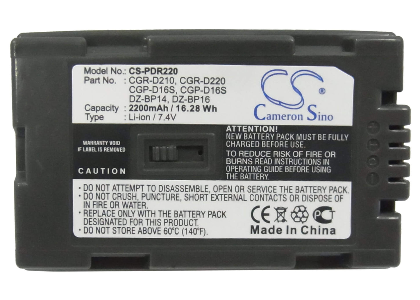 7.4V, 2200mAh, Li-ion Battery fits Panasonic, Ag-dvc15, Ag-dvc32, 16.28Wh
