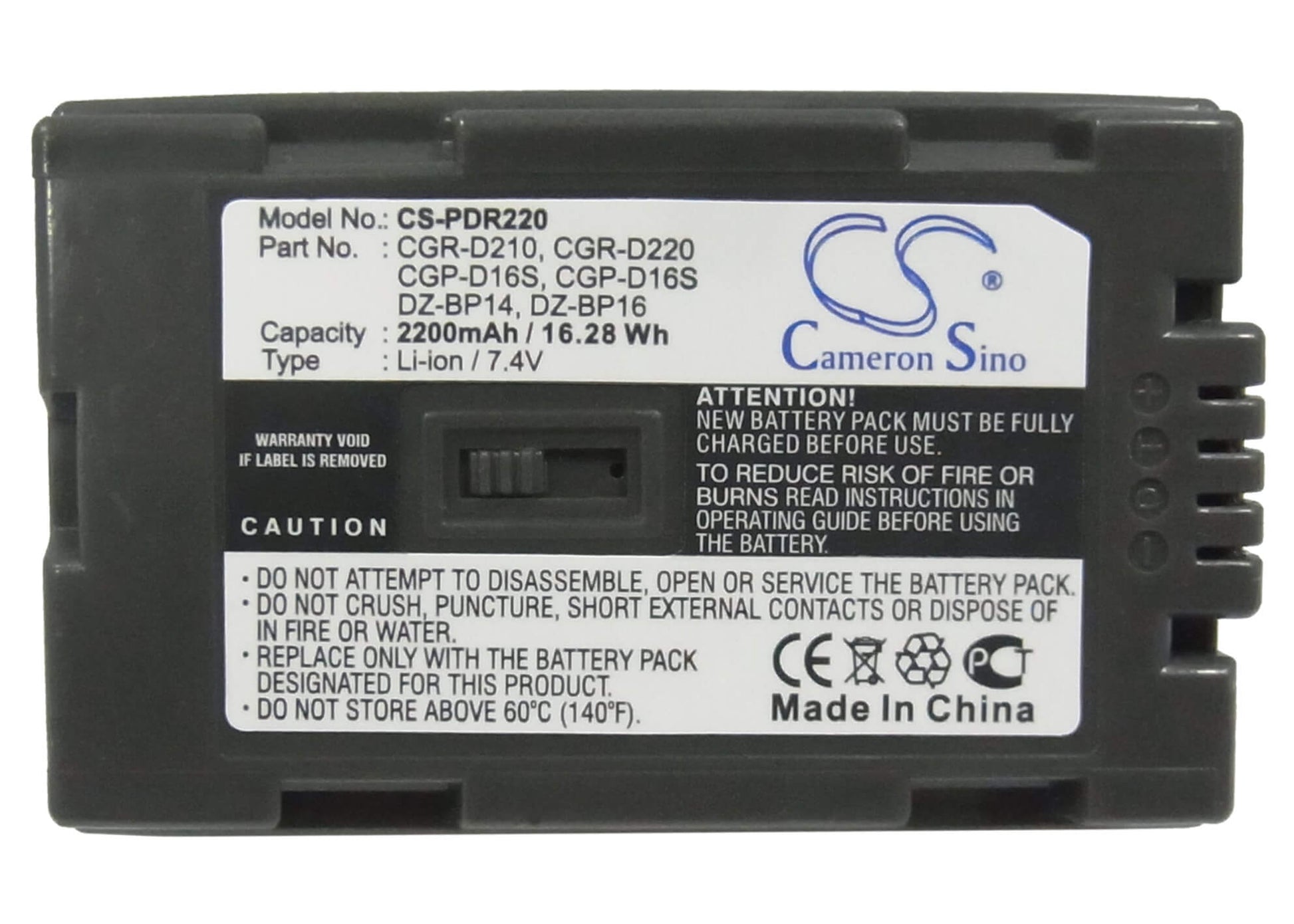 7.4V, 2200mAh, Li-ion Battery fits Panasonic, Ag-dvc15, Ag-dvc32, 16.28Wh