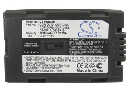 7.4V, 2200mAh, Li-ion Battery fits Panasonic, Ag-dvc15, Ag-dvc32, 16.28Wh