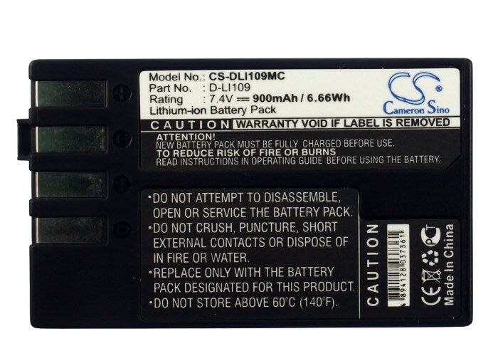 7.4V, 900mAh, Li-ion Battery fits Pentax, K2, K-2, 6.66Wh
