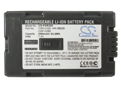 7.4V, 3300mAh, Li-ion Battery fits Panasonic, Ag-dvc15, Cgr-d28a/1b, 24.42Wh