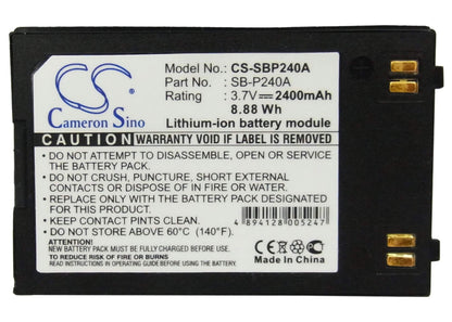 3.7V, 2400mAh, Li-ion Battery fits Samsung, Sc-mm10, Sc-mm10bl, 8.88Wh