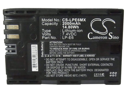 7.4V, 2000mAh, Li-ion Battery fits Canon, 5d Mark Iii, Eos 5d Mark Ii, 14.8Wh