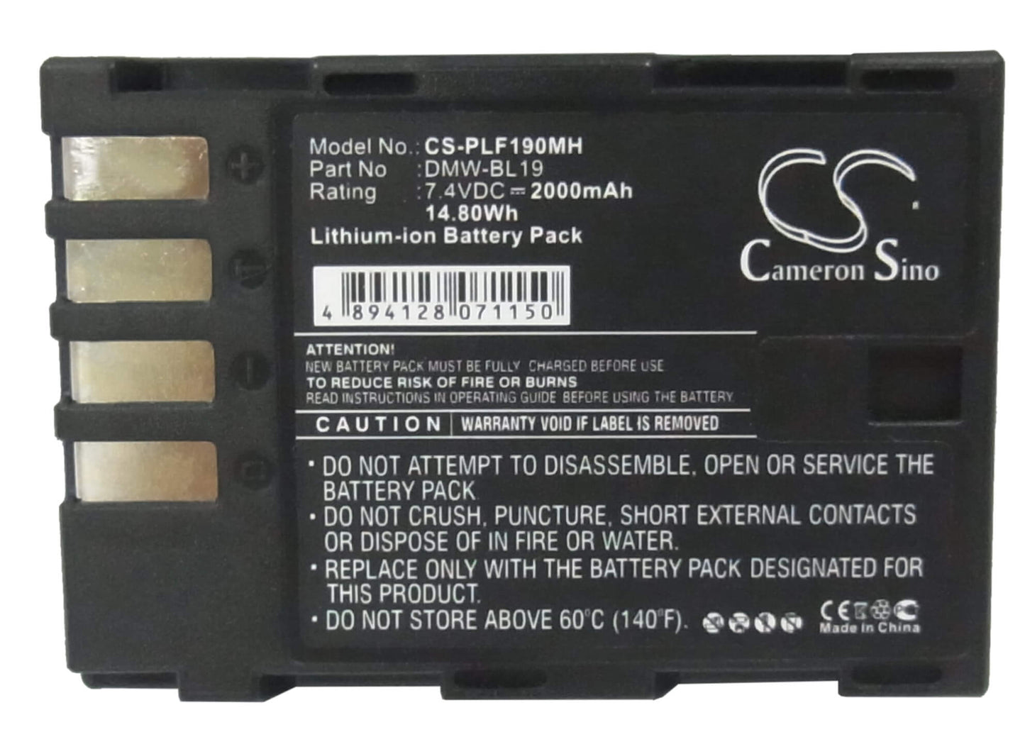 7.4V, 2000mAh, Li-ion Battery fits Panasonic, Lumix Dmc-gh3, Lumix Dmc-gh3a, 14.8Wh