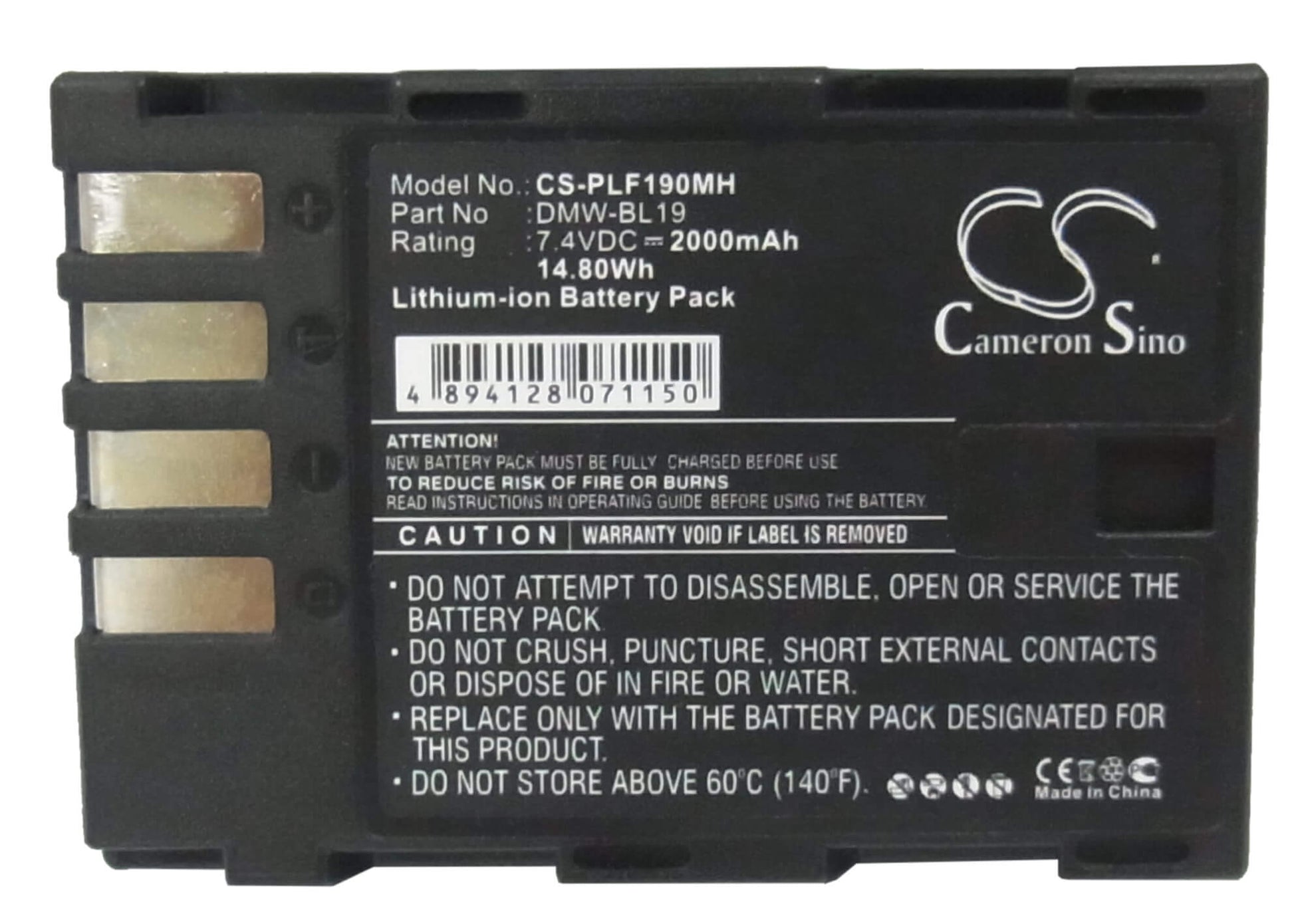 7.4V, 2000mAh, Li-ion Battery fits Panasonic, Lumix Dmc-gh3, Lumix Dmc-gh3a, 14.8Wh
