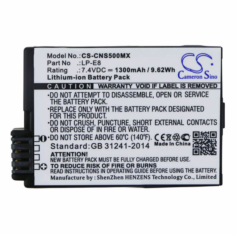 7.4V, 1300mAh, Li-ion Battery fits Canon, Ef-s, Eos 550d, 9.62Wh