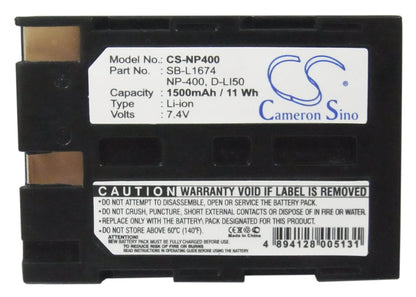 7.4V, 1500mAh, Li-ion Battery fits Pentax, K10d, K20d, 11.1Wh