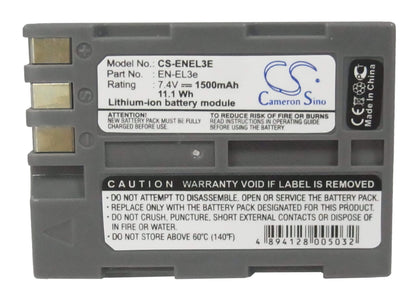 7.4V, 1500mAh, Li-ion Battery fits Nikon, D100, D200, 11.1Wh