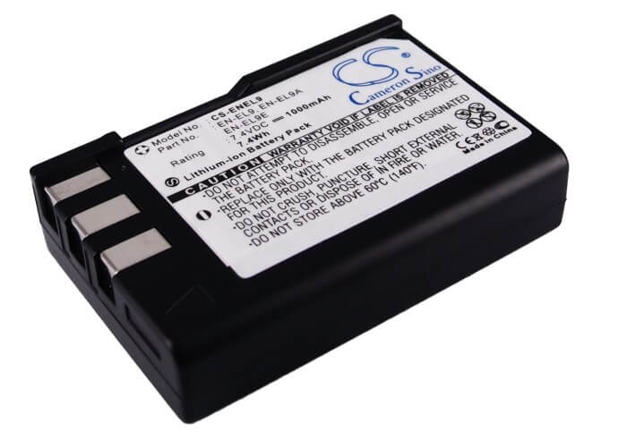 7.4V, 1000mAh, Li-ion Battery fits Nikon, D3000, D40, 7.4Wh