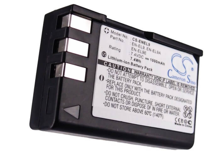 7.4V, 1000mAh, Li-ion Battery fits Nikon, D3000, D40, 7.4Wh