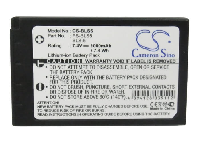 7.4V, 1000mAh, Li-ion Battery fits Olympus, E-pc2, E-pl5, 7.4Wh
