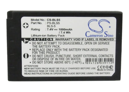 7.4V, 1000mAh, Li-ion Battery fits Olympus, E-pc2, E-pl5, 7.4Wh