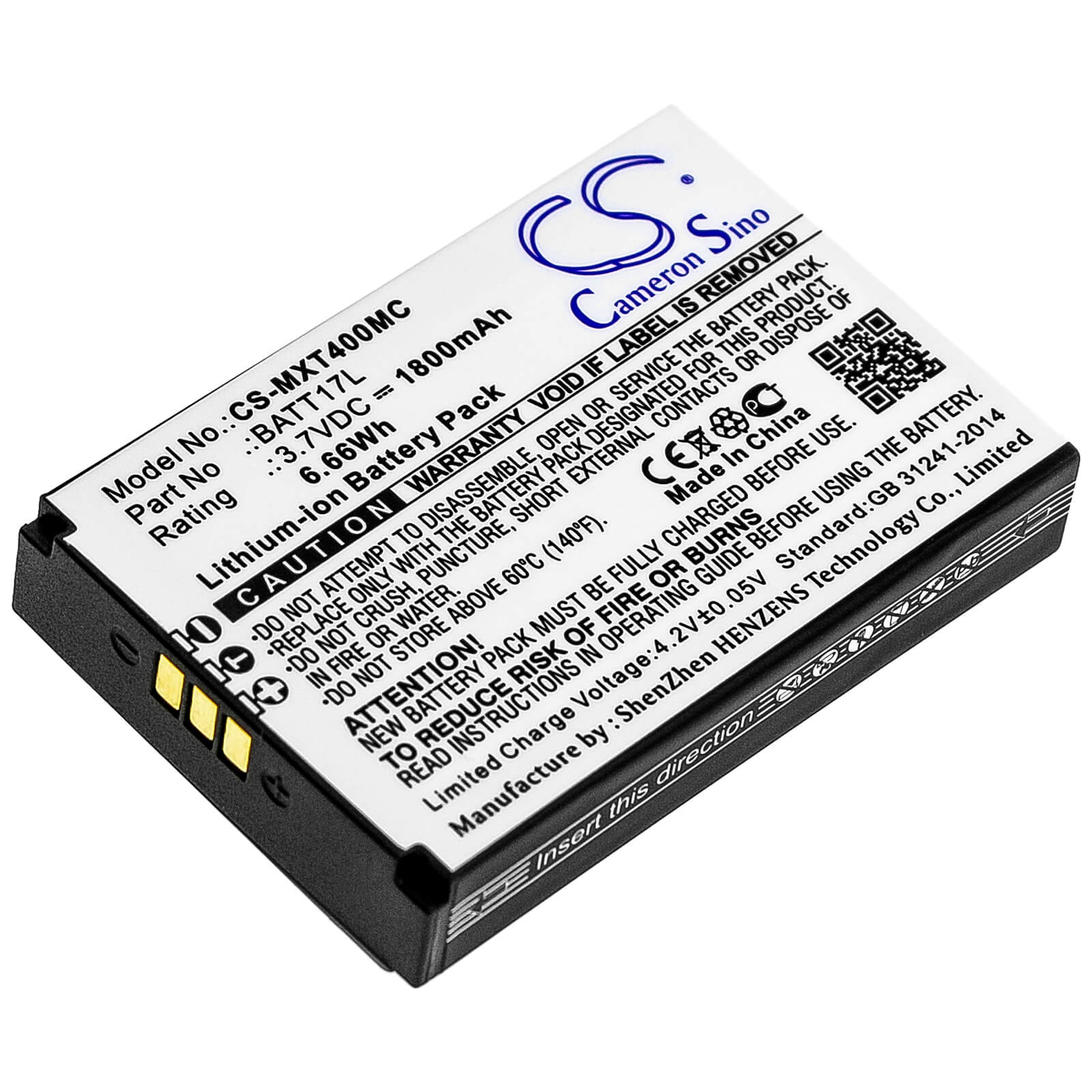 3.7V, 1800mAh, Li-ion Battery fits Midland, Xtc400, Xtc450, 6.66Wh
