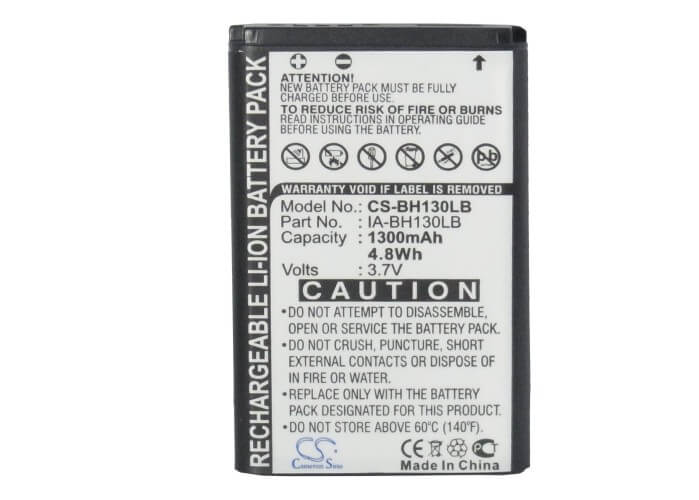 3.7V, 1300mAh, Li-ion Battery fits Samsung, Hmx-u20, hmx-w200, 4.81Wh