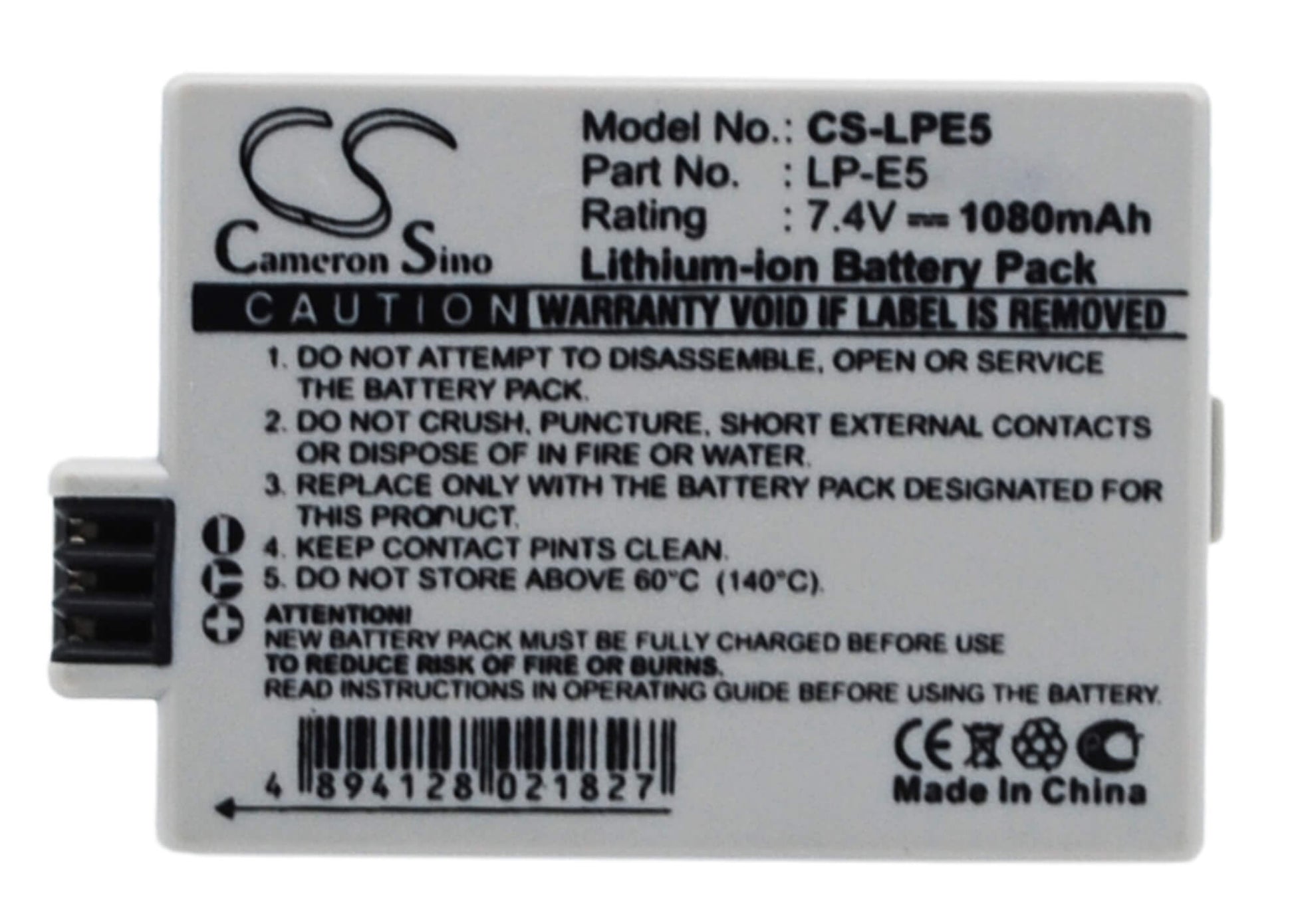 7.4V, 1080mAh, Li-ion Battery fits Canon, Eos 1000d, Eos 450d, 7.992Wh