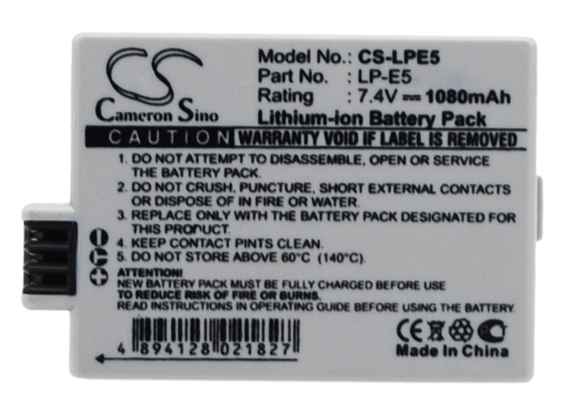 7.4V, 1080mAh, Li-ion Battery fits Canon, Eos 1000d, Eos 450d, 7.992Wh