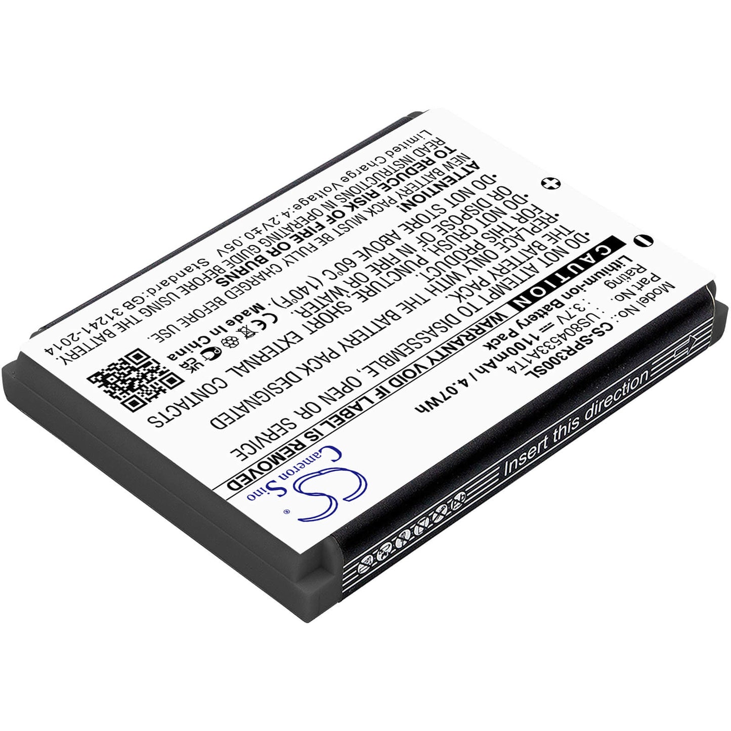 3.7V, 1100mAh, Li-ion Battery fits Spare, H720, Minidvr 3, 4.07Wh