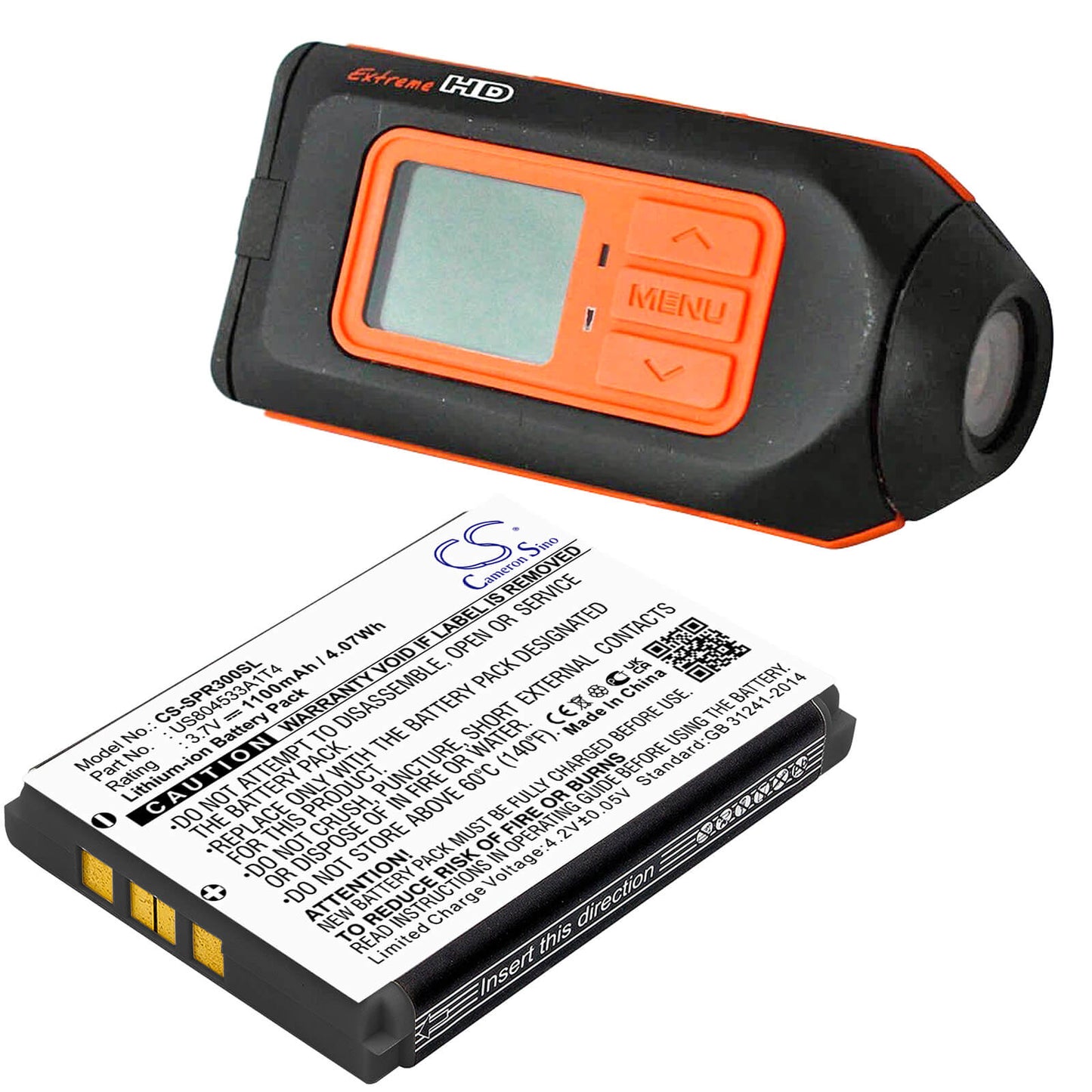 3.7V, 1100mAh, Li-ion Battery fits Spare, H720, Minidvr 3, 4.07Wh