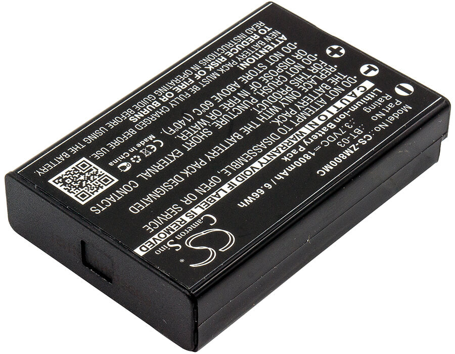 3.7V, 1800mAh, Li-ion Battery fits Zoom, Q8 Recorder, 6.66Wh