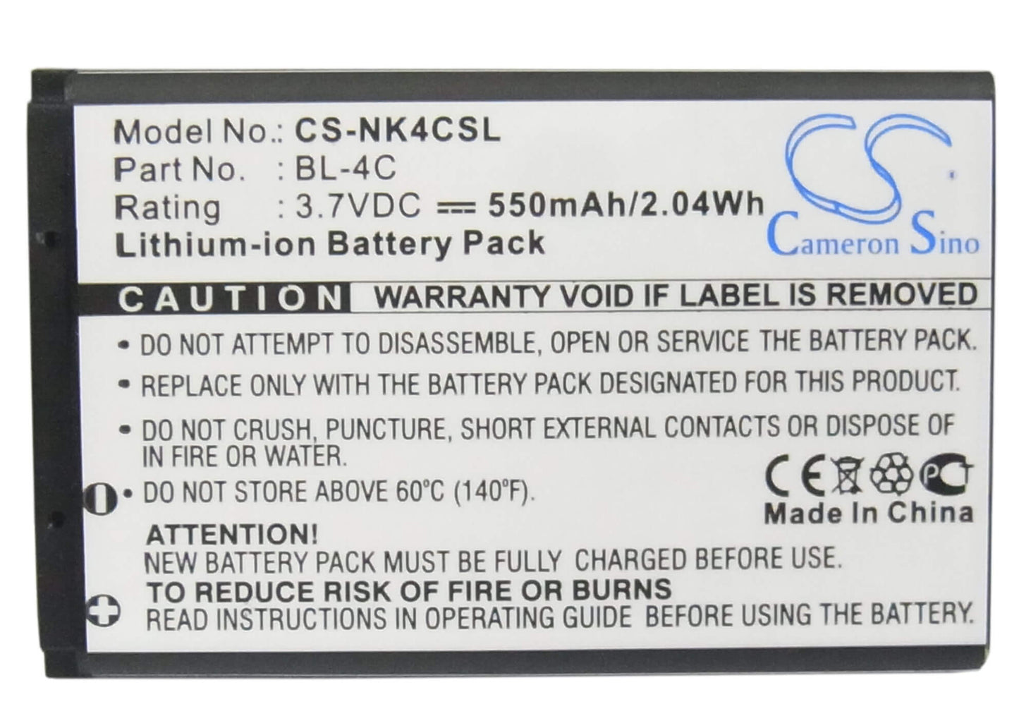 Camera 3.7V, 550mAh, Li-ion Battery fits Bbk, I267, I508, 2.035Wh