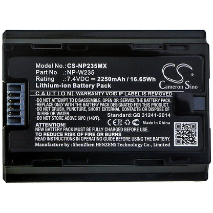 7.4V, 2250mAh, Li-ion Battery fits Fujifilm, X-t4, 16.65Wh