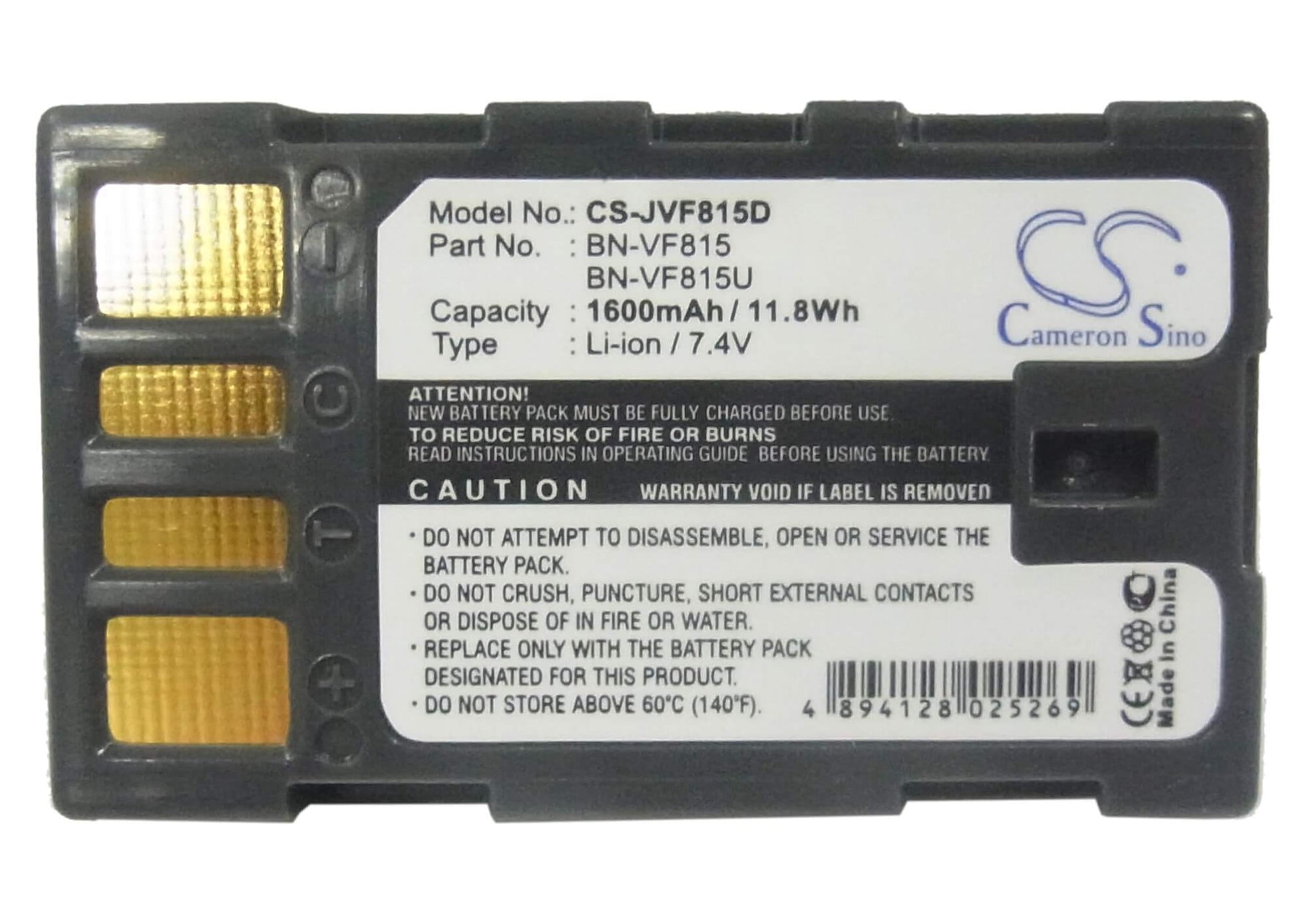 7.4V, 1600mAh, Li-ion Battery fits Jvc, Ex-z2000, Gr-d720, 11.84Wh