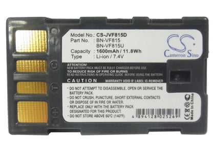 7.4V, 1600mAh, Li-ion Battery fits Jvc, Ex-z2000, Gr-d720, 11.84Wh