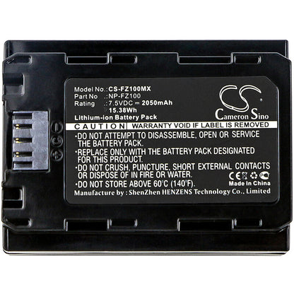 7.5V, 2050mAh, Li-ion Battery fits Sony, A7 Mark 3, A7r Mark 3, 15.375Wh
