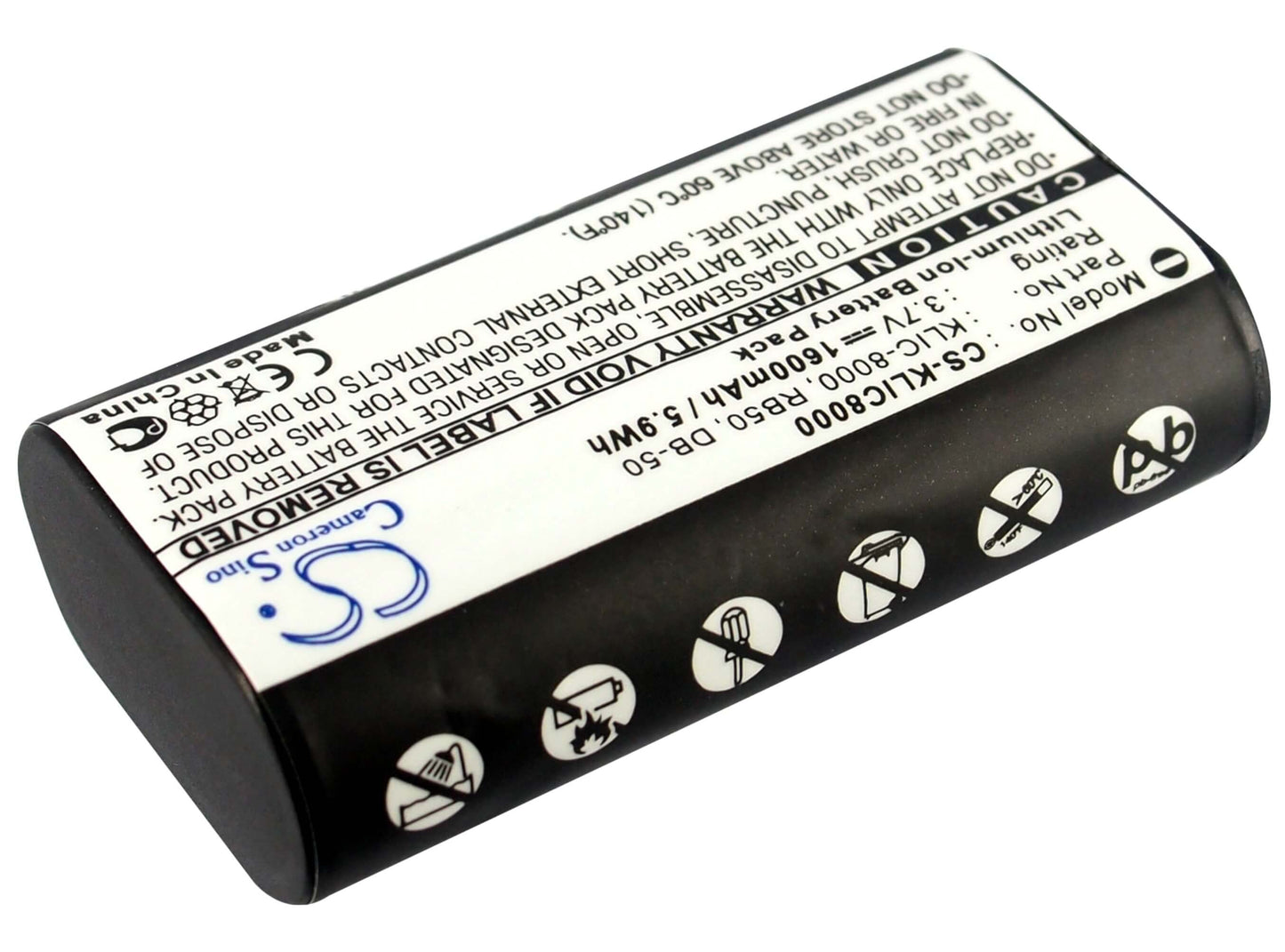 3.7V, 1600mAh, Li-ion Battery fits Kodak, Easyshare Z1012 Is, Easyshare Z1015 Is, 5.92Wh