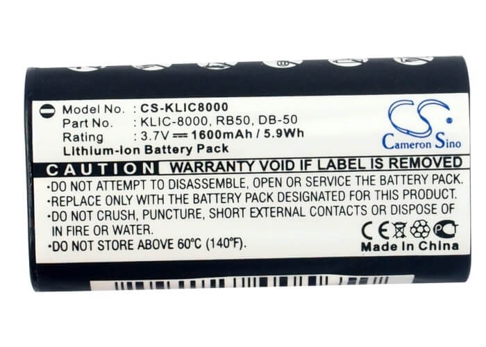 3.7V, 1600mAh, Li-ion Battery fits Kodak, Easyshare Z1012 Is, Easyshare Z1015 Is, 5.92Wh
