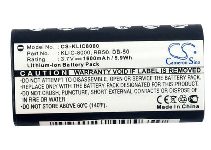 3.7V, 1600mAh, Li-ion Battery fits Kodak, Easyshare Z1012 Is, Easyshare Z1015 Is, 5.92Wh