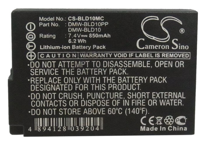 7.4V, 850mAh, Li-ion Battery fits Panasonic, Lumix Dmc-g3, Lumix Dmc-g3k, 6.29Wh