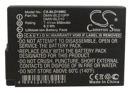 7.4V, 850mAh, Li-ion Battery fits Panasonic, Lumix Dmc-g3, Lumix Dmc-g3k, 6.29Wh