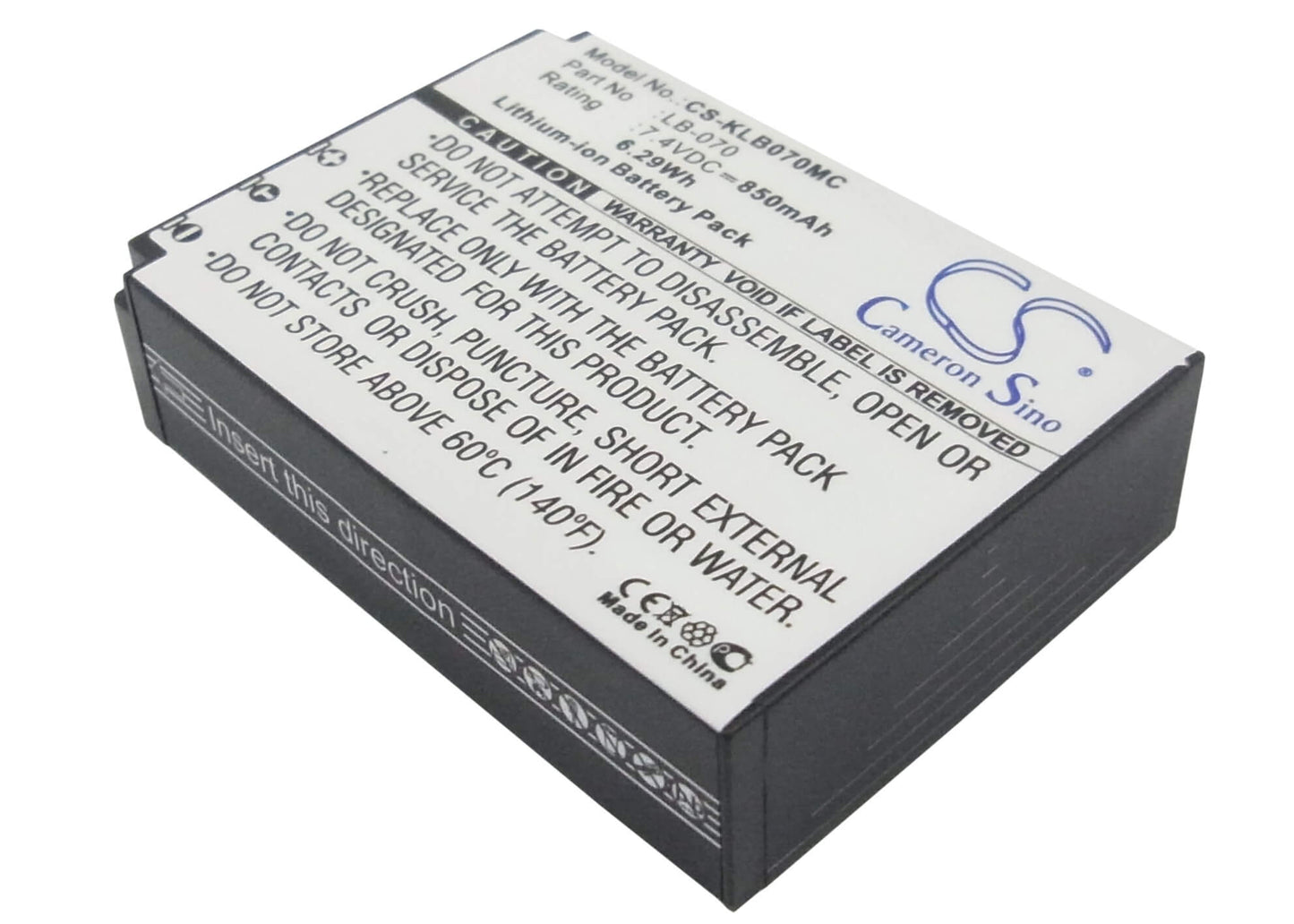 7.4V, 850mAh, Li-ion Battery fits Kodak, Pixpro Az651, Pixpro Az651 Astro Zoom, 6.29Wh